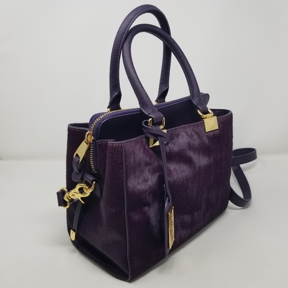 Bagley Mischka Purple Calf Hair Fur & Gold Handbag & Crossbody Bag - Picture 6 of 16